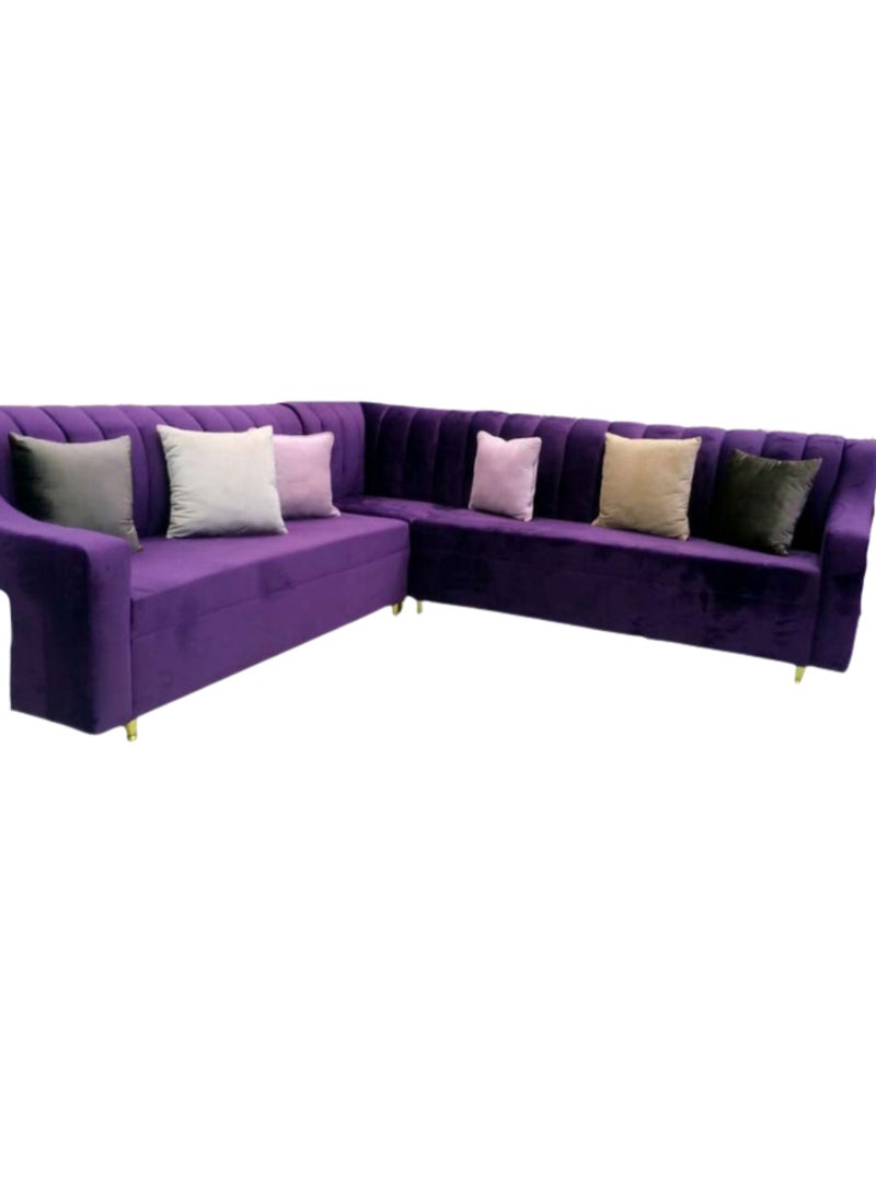 Maharat Al Bahar Mab L Shaped Sofa Set 6 Seater with Cushion Purple 250X250X80 - Image 1
