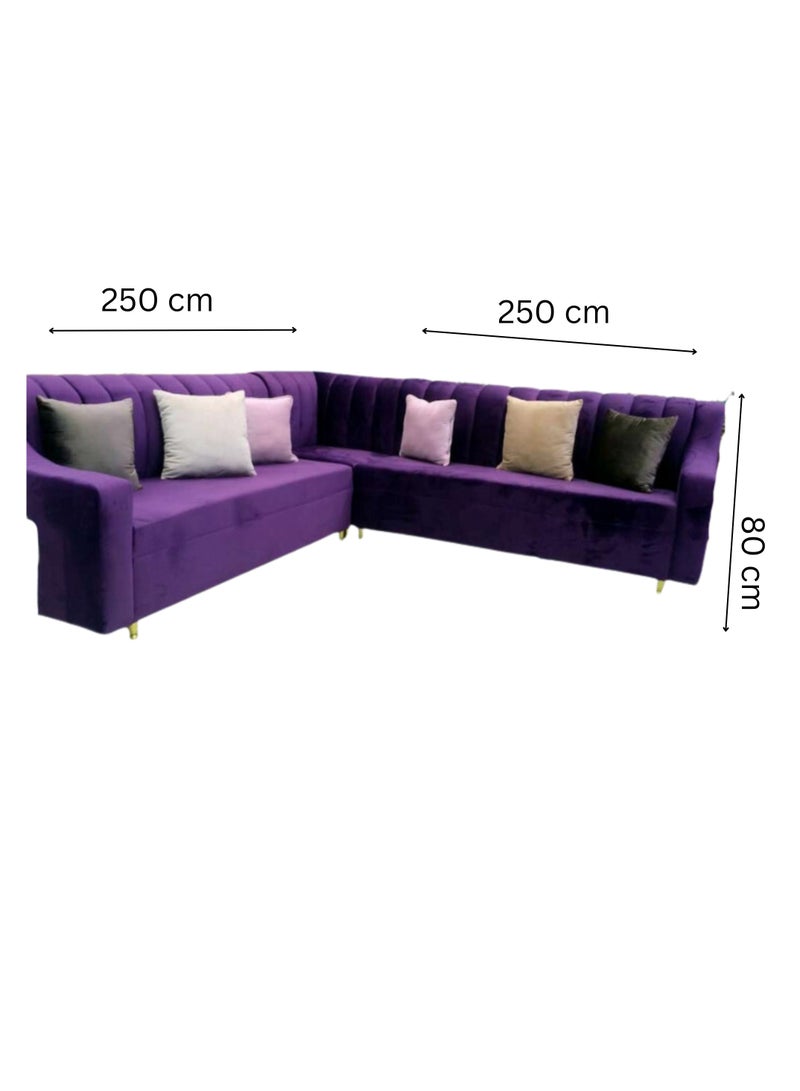 Maharat Al Bahar Mab L Shaped Sofa Set 6 Seater with Cushion Purple 250X250X80 - Image 2