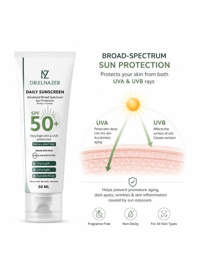 دالناظر حماية عالية +SPF 50 | واقي شمس يومي للوجه بعامل حماية +SPF 50، حماية واسعة النطاق من أشعة UVA وUVB، بتركيبة فائقة الخفة بلمسة غير مرئية، سريعة الجفاف وغير دهنية، خالٍ من العطور لجميع أنواع البشرة – 50 مل - Image 5