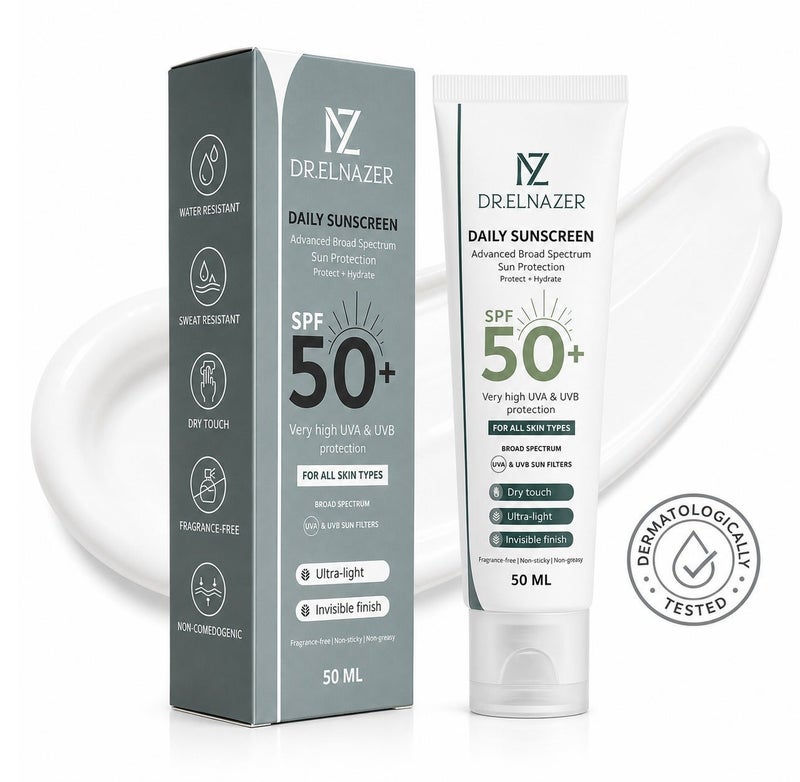 دالناظر حماية عالية +SPF 50 | واقي شمس يومي للوجه بعامل حماية +SPF 50، حماية واسعة النطاق من أشعة UVA وUVB، بتركيبة فائقة الخفة بلمسة غير مرئية، سريعة الجفاف وغير دهنية، خالٍ من العطور لجميع أنواع البشرة – 50 مل - Image 2