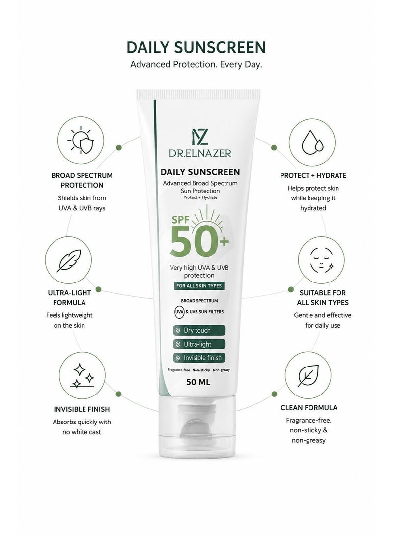 دالناظر حماية عالية +SPF 50 | واقي شمس يومي للوجه بعامل حماية +SPF 50، حماية واسعة النطاق من أشعة UVA وUVB، بتركيبة فائقة الخفة بلمسة غير مرئية، سريعة الجفاف وغير دهنية، خالٍ من العطور لجميع أنواع البشرة – 50 مل - Image 4