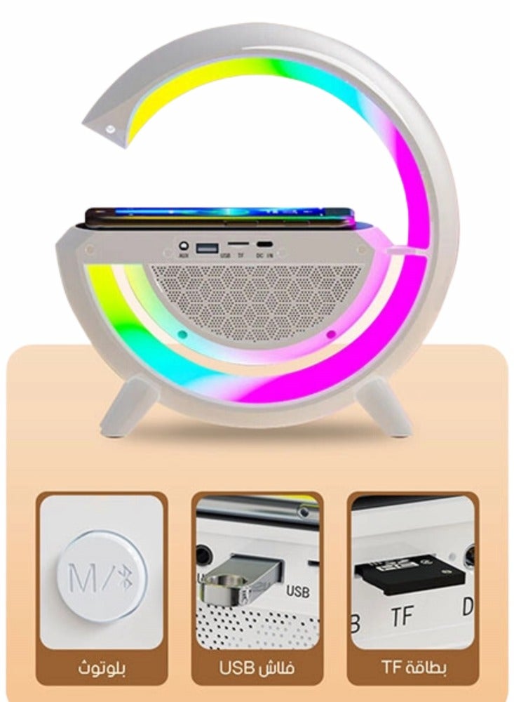مكبر صوت يعمل بالبلوتوث بقيادة مصباح جو صوتي ذكي يعمل بالبلوتوث ، شاحن لاسلكي على شكل حرف G مزود بساعة شروق الشمس بضوء الليل - Image 2