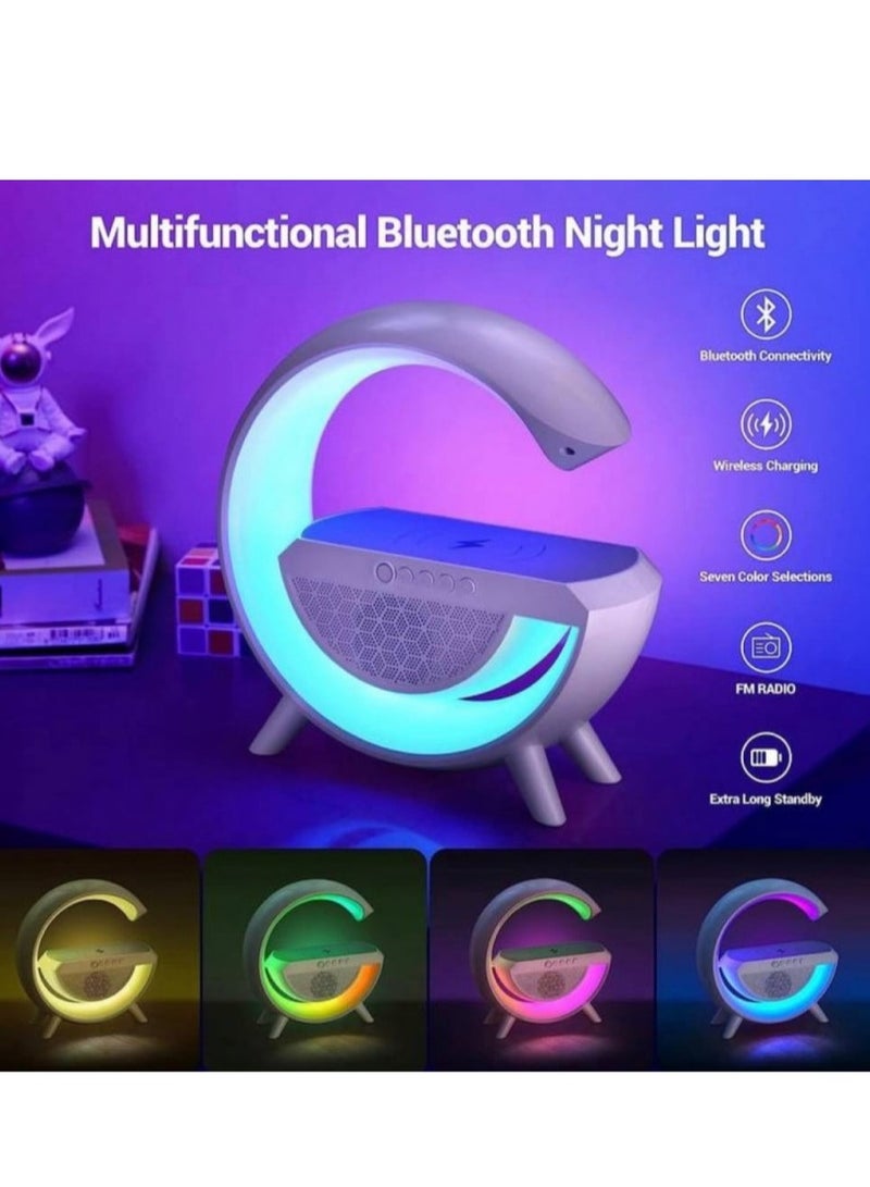 مكبر صوت يعمل بالبلوتوث بقيادة مصباح جو صوتي ذكي يعمل بالبلوتوث ، شاحن لاسلكي على شكل حرف G مزود بساعة شروق الشمس بضوء الليل - Image 3