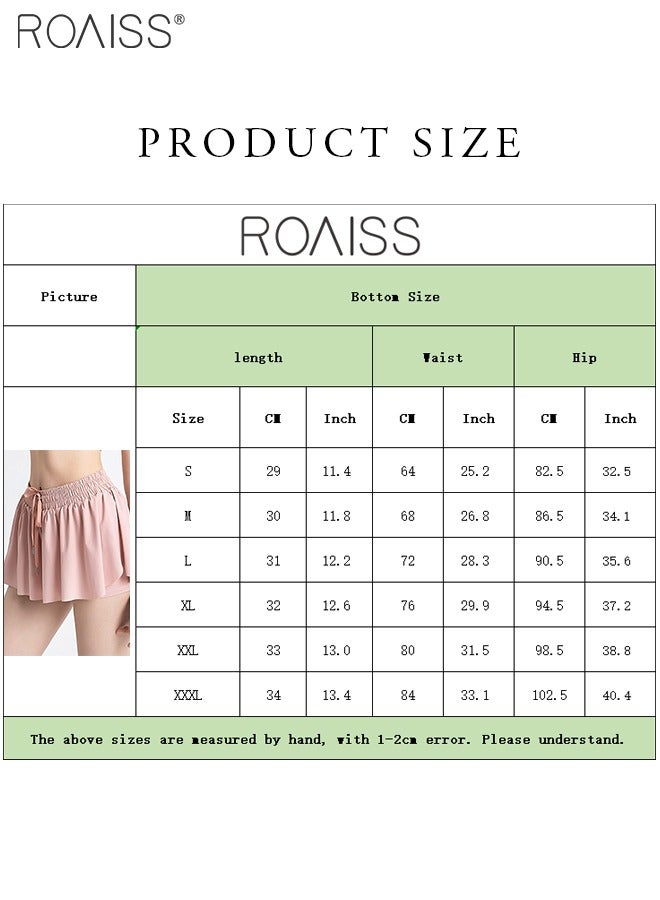 roaiss Fake Two-Piece Double-Layer Design Quick-Drying Yoga Shorts for Women's Daily Fitness Sports Elastic Waist Drawstring Shorts - Image 2