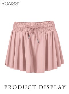 roaiss Fake Two-Piece Double-Layer Design Quick-Drying Yoga Shorts for Women's Daily Fitness Sports Elastic Waist Drawstring Shorts  - Image 5
