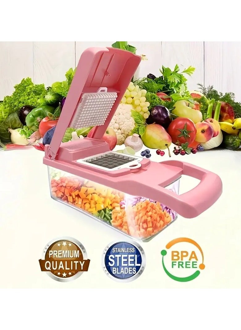 QUALITY - Multifunctional Vegetable Slicer and Shredder Set, Manual Food Prep Cutter with Interchangeable Blades, Onion Dicer, Potato Ribbon Cutter, Kitchen Gadget with Container, with Safe for Food Contact - Image 1