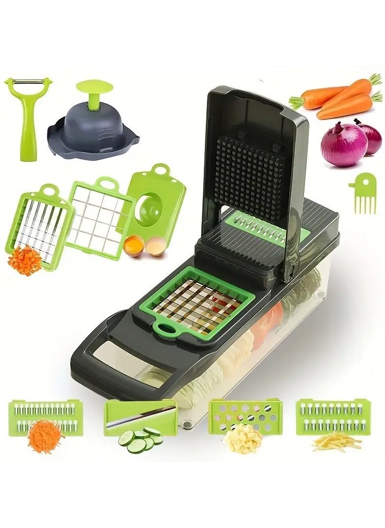 QUALITY - Multifunctional Vegetable Slicer and Shredder Set, Manual Food Prep Cutter with Interchangeable Blades, Onion Dicer, Potato Ribbon Cutter, Kitchen Gadget with Container, with Safe for Food Contact - Image 1