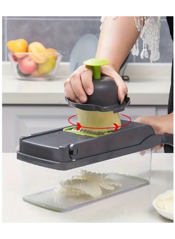 QUALITY - Multifunctional Vegetable Slicer and Shredder Set, Manual Food Prep Cutter with Interchangeable Blades, Onion Dicer, Potato Ribbon Cutter, Kitchen Gadget with Container, with Safe for Food Contact - Image 1