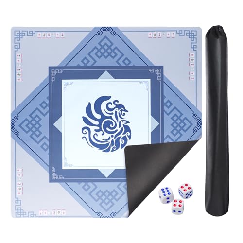 GUSTARIA حصيرة ماجونغ كبيرة من غستاريا مع حقيبة حمل سوداء، غطاء طاولة مضاد للانزلاق وتقليل الضوضاء لألعاب الماجونغ، البوكر، ألعاب الورق، الدومينو، ألعاب الطاولة (أزرق، 31.5 بوصة) - Image 1