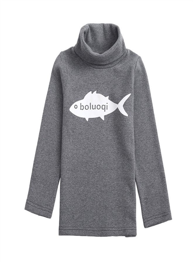 Loquat Children's High Collar Solid Bottomed T-Shirt Grey