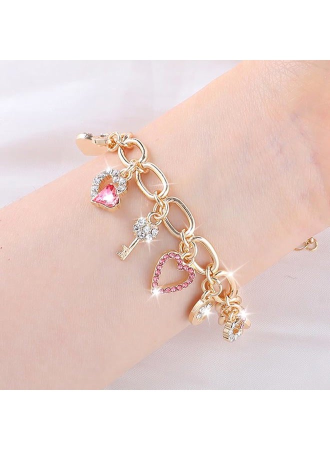 Chicgrowth Cute Gold Heart Charm Link Bracelet for Women 14K Gold Plated Rhinetstone Love Heart Lock Key Lucky Clover Chain Bracelet with Dangle Crystal Pendant Adjustable Party Trendy Y2K Jewelry Gift for Women - Image 4