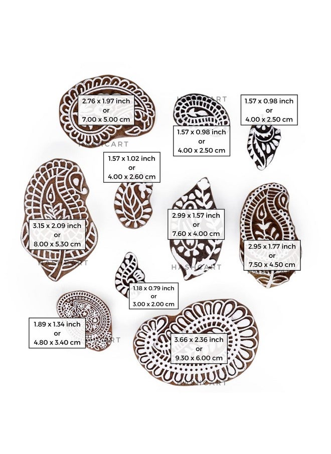 Hashcart | Set Of 10 | Handcarved Wooden Printing Stamps Paisley Design Baren For Blocks Printing | Scrapbooking | Fabric Designing | Art Craft | Pottery Craft  - Image 4