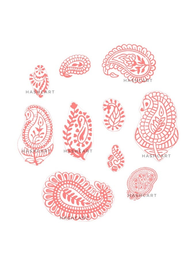 Hashcart | Set Of 10 | Handcarved Wooden Printing Stamps Paisley Design Baren For Blocks Printing | Scrapbooking | Fabric Designing | Art Craft | Pottery Craft  - Image 3