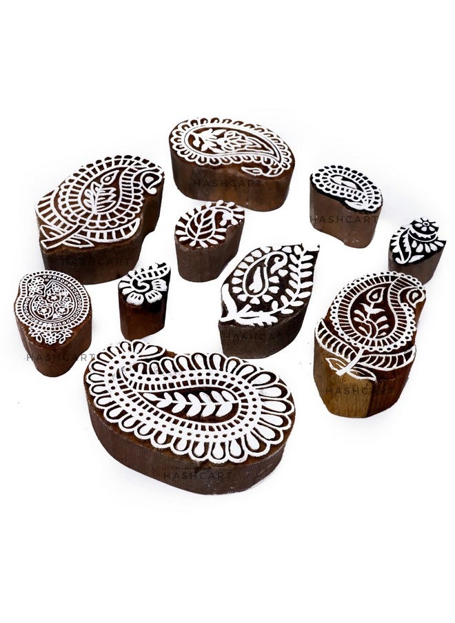 Hashcart | Set Of 10 | Handcarved Wooden Printing Stamps Paisley Design Baren For Blocks Printing | Scrapbooking | Fabric Designing | Art Craft | Pottery Craft  - Image 1