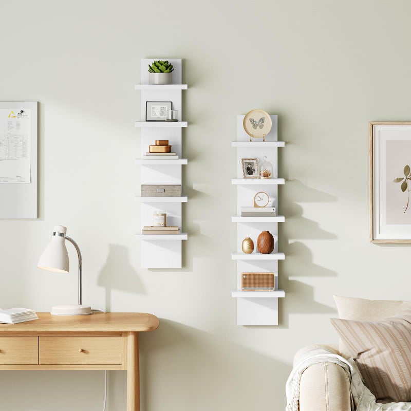 HOOBRO 5 Tier Wall Shelf Unit, 2 Pack Floating Shelves Wall Mounted, Wall Mount Vertical Shelving, Floating Storage Rack, Organizer Tall Tower Design for Livingroom, Bedroom, Kitchen, White WT18BJP201 - Image 3