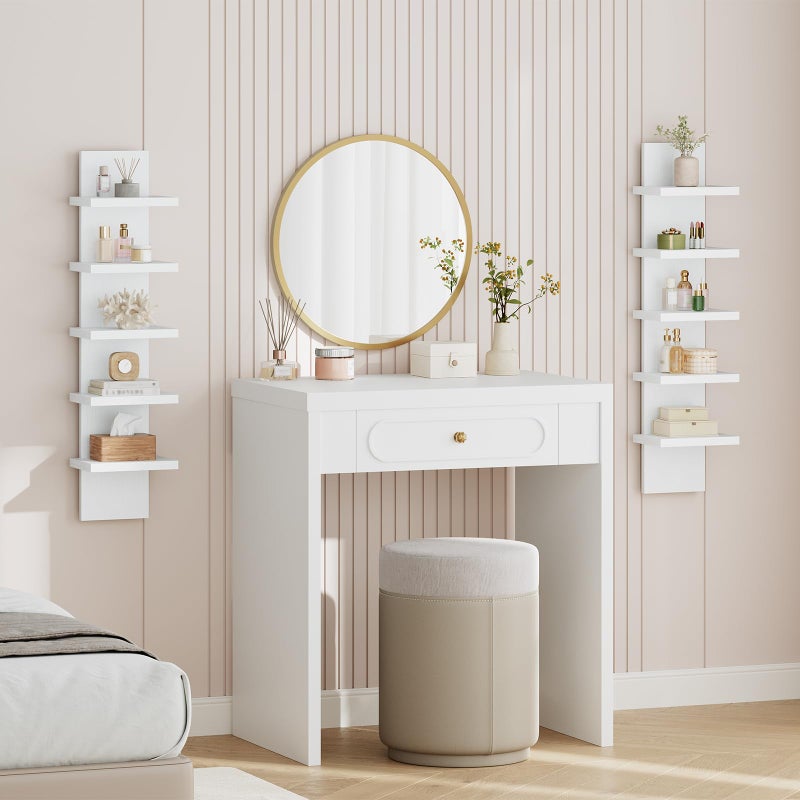 HOOBRO 5 Tier Wall Shelf Unit, 2 Pack Floating Shelves Wall Mounted, Wall Mount Vertical Shelving, Floating Storage Rack, Organizer Tall Tower Design for Livingroom, Bedroom, Kitchen, White WT18BJP201 - Image 2