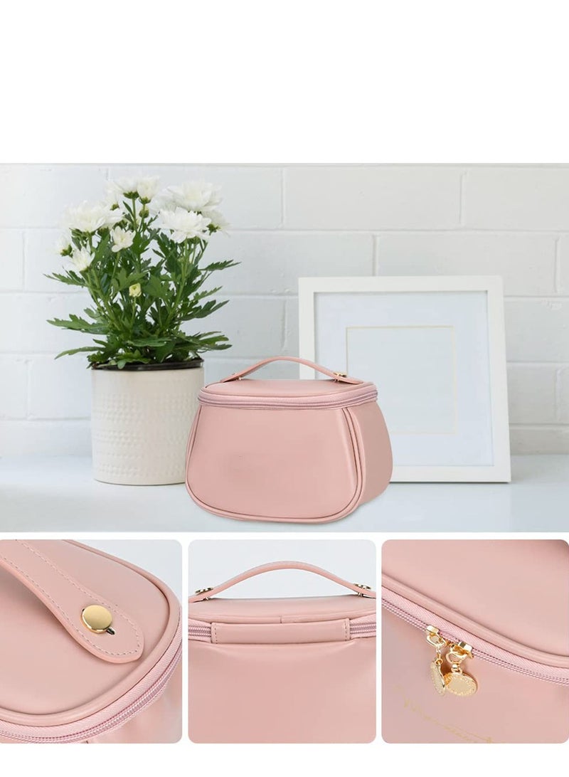 Excefore PU Cosmetic Bag, Large Capacity Travel Cosmetic Bag, Artist Makeup Travel Case, Waterproof Portable PU Makeup Organizer Bag with Handle Toiletry Bag Gifts for Girls Women (Pink) - Image 3