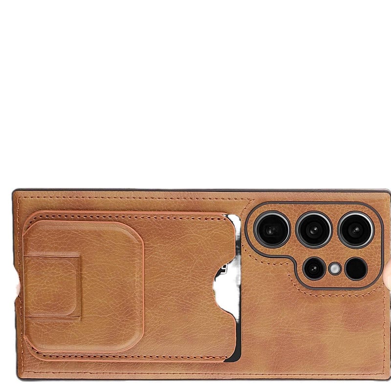 Drop Protection Samsung Galaxy S22 Scratch Resistant Leather Texture with Kickstand and Card Holder in Red - Image 2