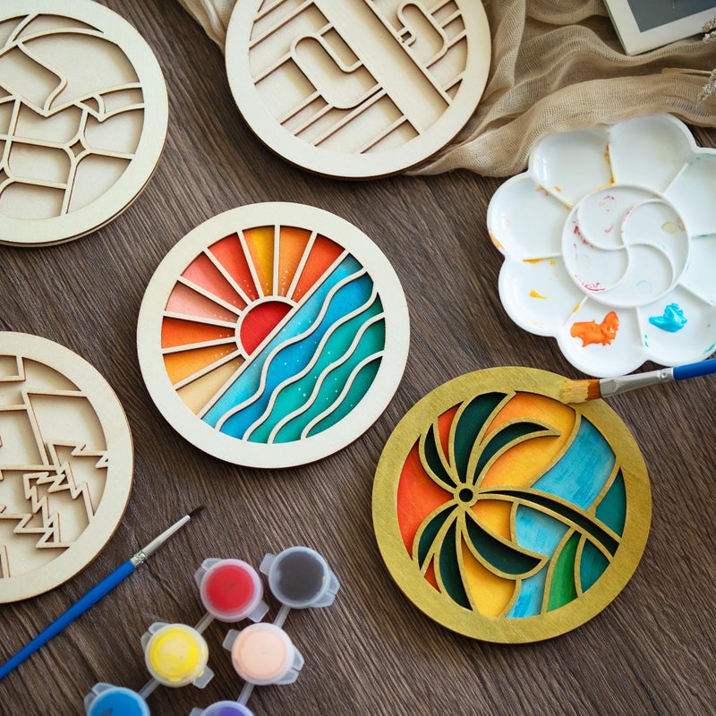 Temlum Wooden Coasters Painting Kit, Paint You Own Coaster Wooden Painting Craft Kit for Adults and Beginners Art Craft Supplies (Landscape) - Image 3