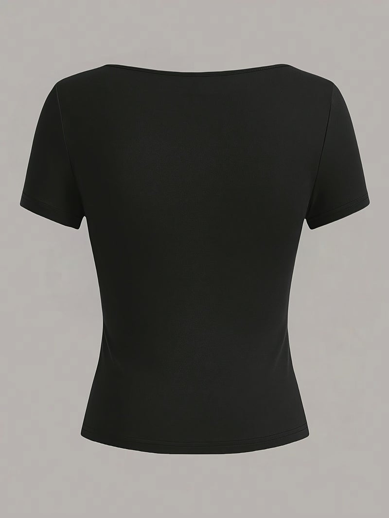 3pcs Set of Casual Comfortable Elegant Niche Design Square Neck Outwear Short Sleeve Tops - Mixed colors / XS - Image 4