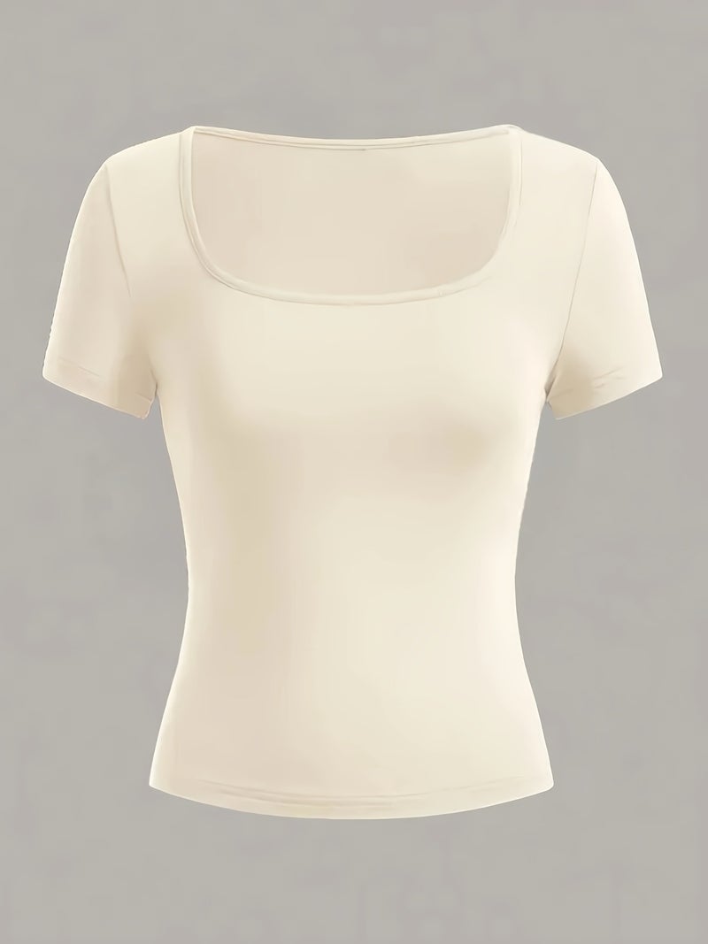3pcs Set of Casual Comfortable Elegant Niche Design Square Neck Outwear Short Sleeve Tops - Mixed colors / XS - Image 5