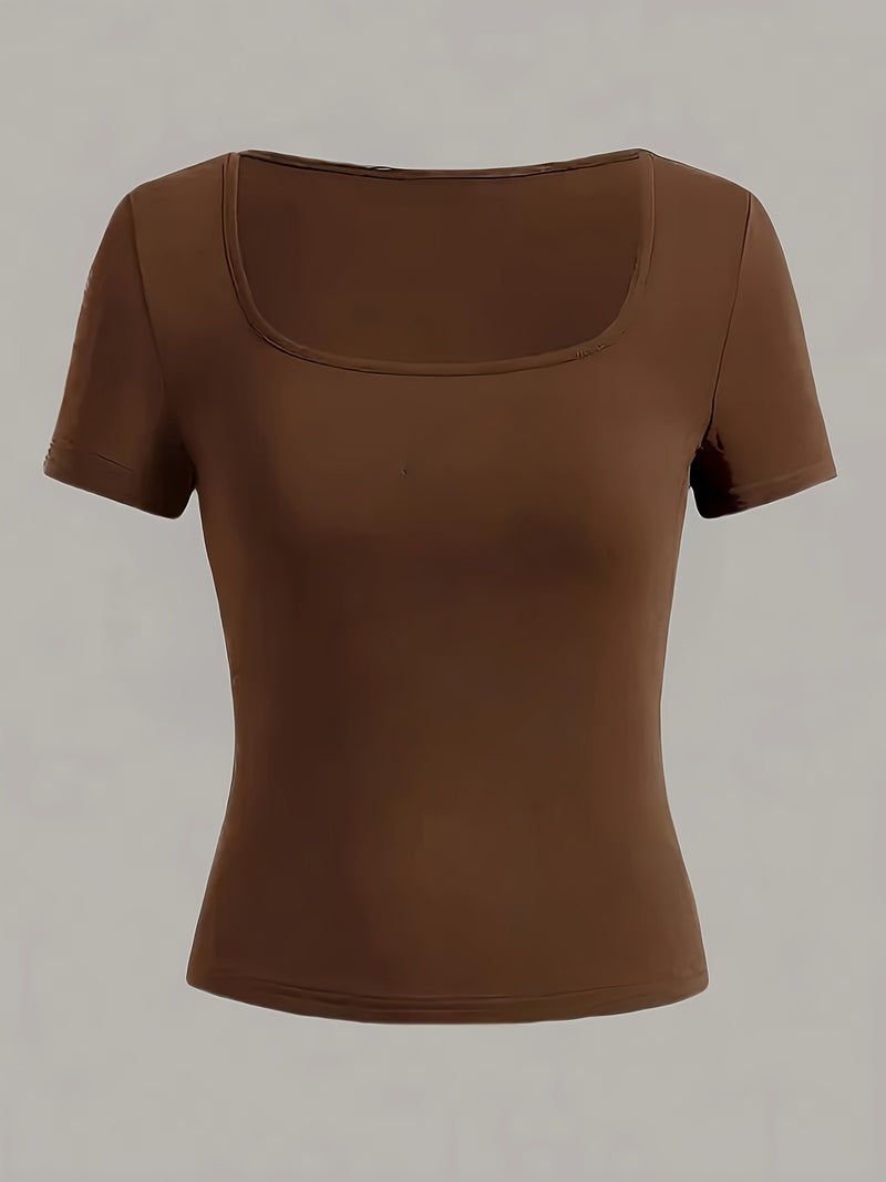 3pcs Set of Casual Comfortable Elegant Niche Design Square Neck Outwear Short Sleeve Tops - Mixed colors / XS - Image 2