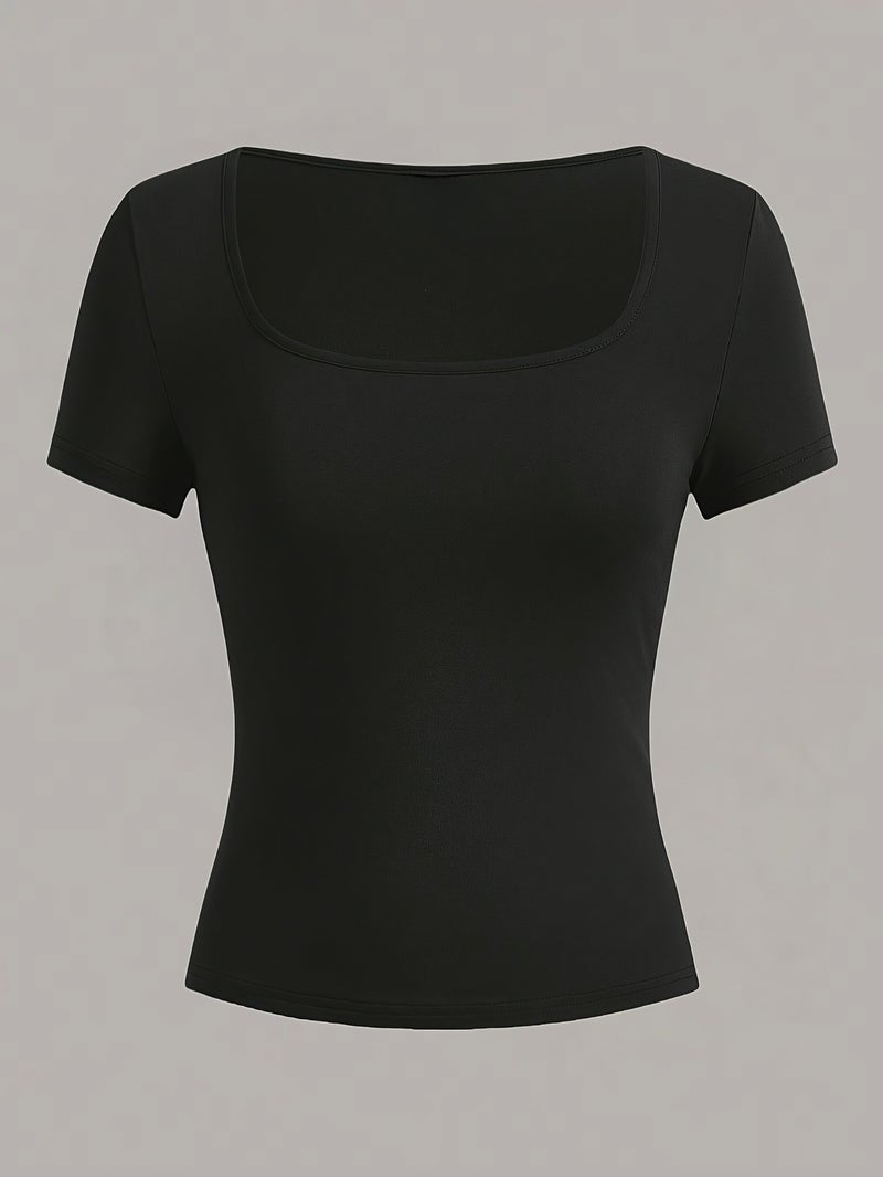 3pcs Set of Casual Comfortable Elegant Niche Design Square Neck Outwear Short Sleeve Tops - Mixed colors / XS - Image 3