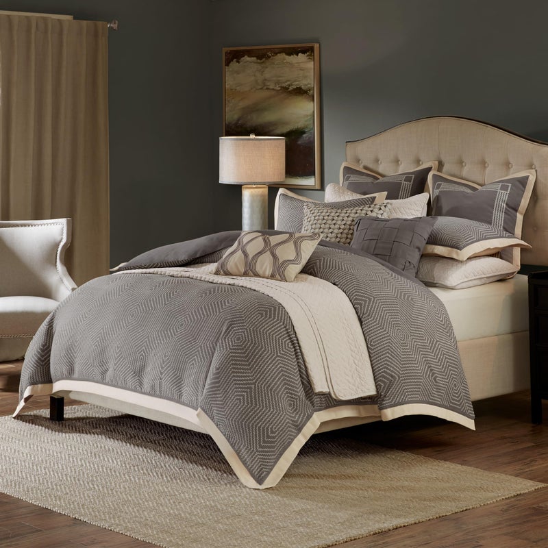 madison park Madison Park Signature Cozy Comforter Set  All Season Bedding Combo Filled Insert and Removable Duvet Cover Shams Decorative Pillows Queen 92 in x 96 in Geometric Grey 9 Piece 