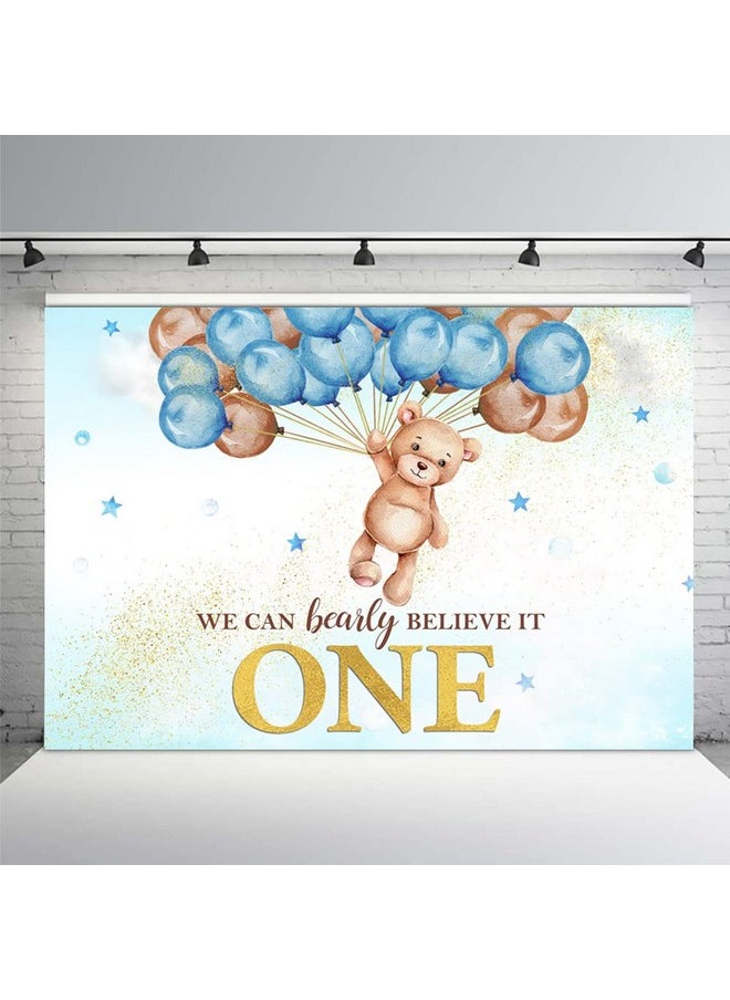 MEHOFOND Boys 1St Birthday Bear Backdrop We Can Bearly Believe It One Happy First Birthday Banner Decorations Photography Background Kids Portrait Cake Table Supplies 7X5Ft  - Image 1