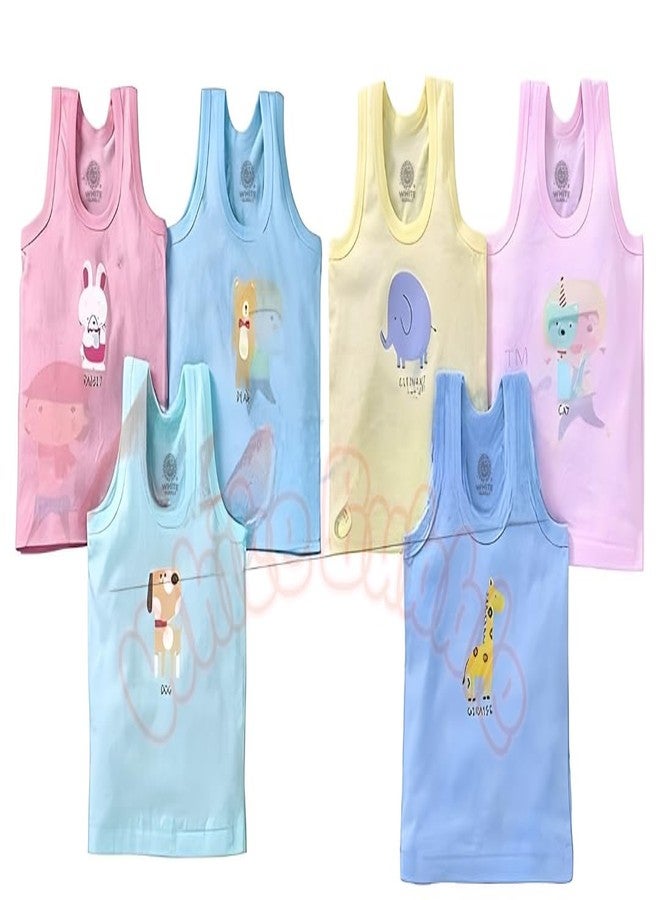 White Bubble Multicolour Printed Baby Vests | Cotton Sando Ganji for Toddlers | Comfortable Daily Innerwear | Pack of 6 | Baniyan for Newborn Infant Kids (in, Age, 2 Years, 3 Years, Regular)