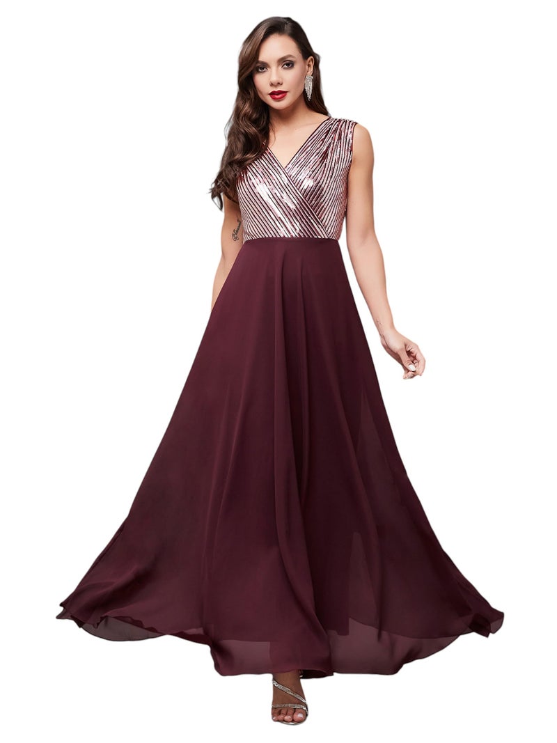 Miss Chase Women's V-Neck Sleeveless Embellished Wrap-Styled Maxi Dress (MCAW22D99-88-780-06, Rich Wine, XL) - Image 1
