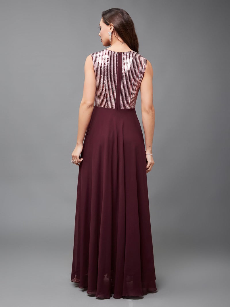 Miss Chase Women's V-Neck Sleeveless Embellished Wrap-Styled Maxi Dress (MCAW22D99-88-780-06, Rich Wine, XL) - Image 3