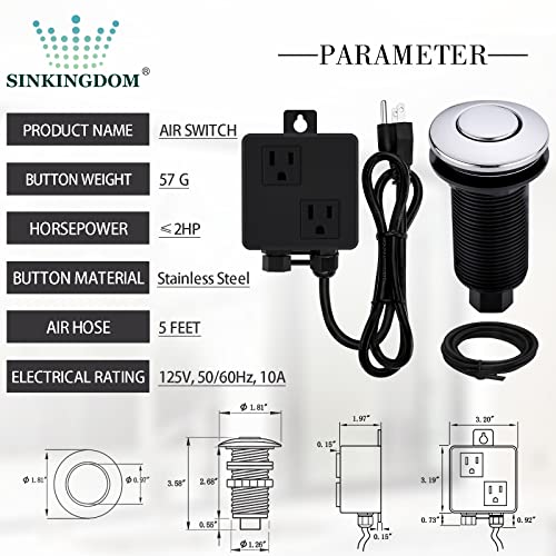 SINKINGDOM Garbage Disposal Sink Top Air Switch Kit with Long Button, Chrome(Brass cover) - Image 2