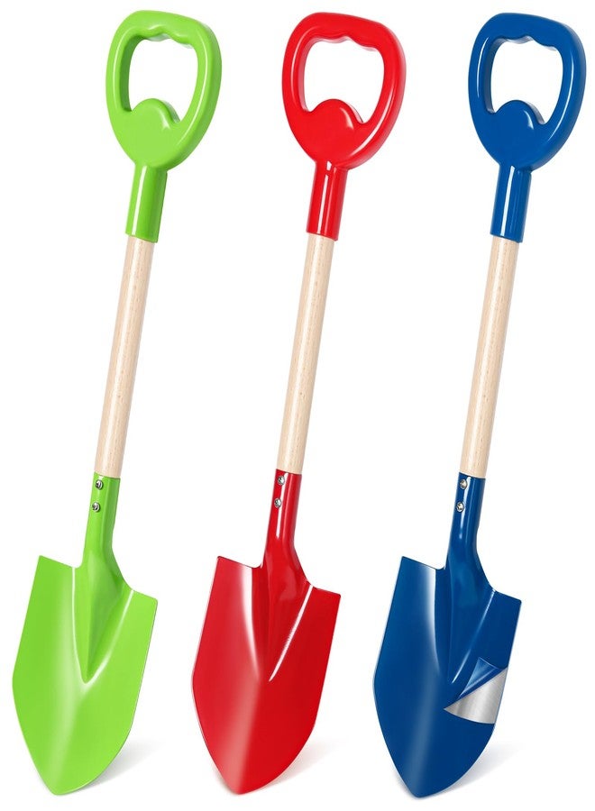 Dsmile 3 Pcs Beach Shovel Toy for Kids Digging 16" Long Metal Sand Shovel Sandbox,Sturdy Wooden Handle Metal Spade for Boy Girl, Travel Beach Toy Summer Fun Birthday - Image 1