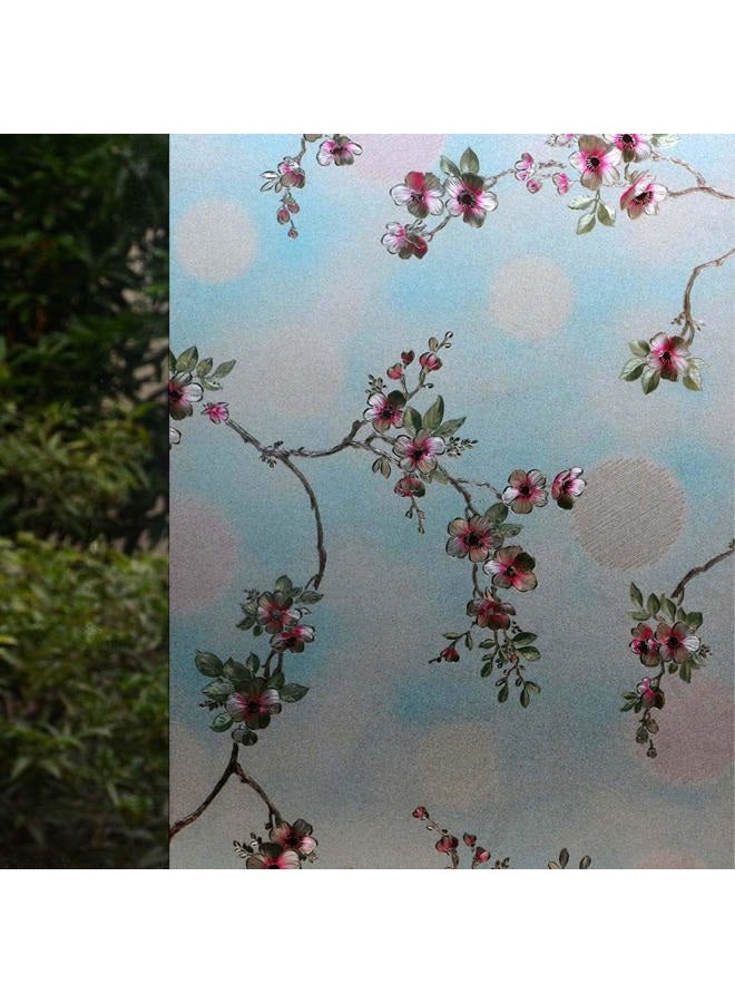 VSUDO 1 Roll Static Cling Window Film for Privacy, Peach Blossom Pattern Window Tint for Home, Window Glass Sticker for Office 17.7" By 78.7" Peach Blossom 9001-103025-TH-45X200-1 - Image 1