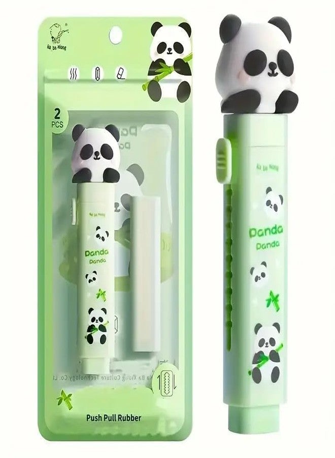 Baethan-Panda 3-Layer Big Capacity Pencil Case for Kids with Free Panda Push-Pull Eraser | School Bag Shape 6-Layer Storage Pencil Pouch | Cute Cartoon Stationery Organizer (Green Panda) - Image 3