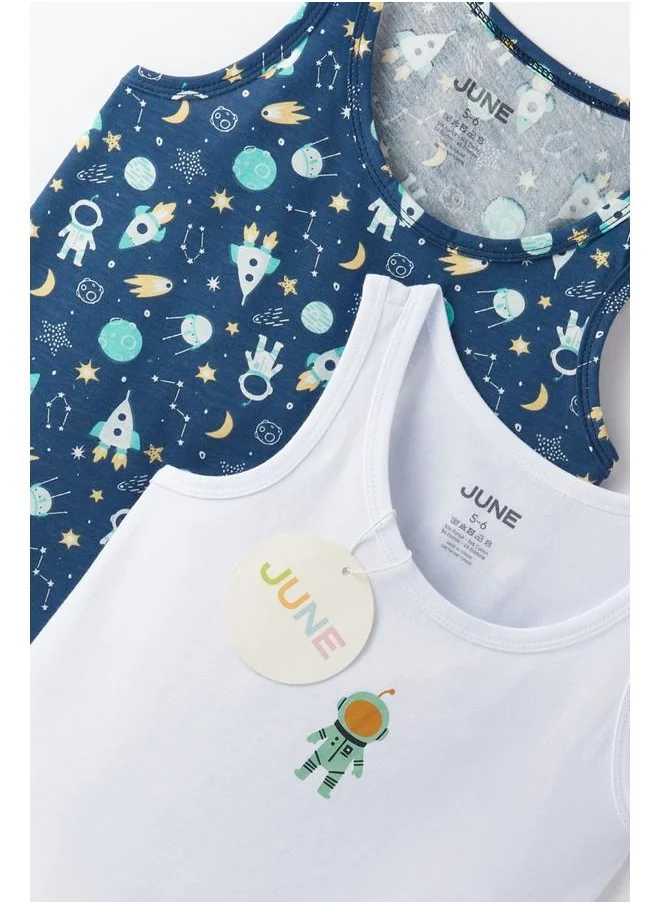 جون June Boy Alien Patterned 2-Pack Tank Top Multicolor - White