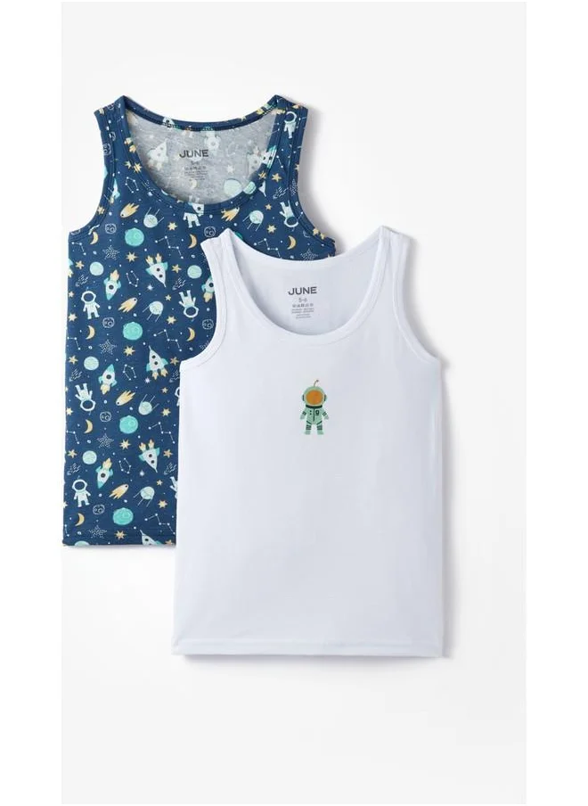 جون June Boy Alien Patterned 2-Pack Tank Top Multicolor - White