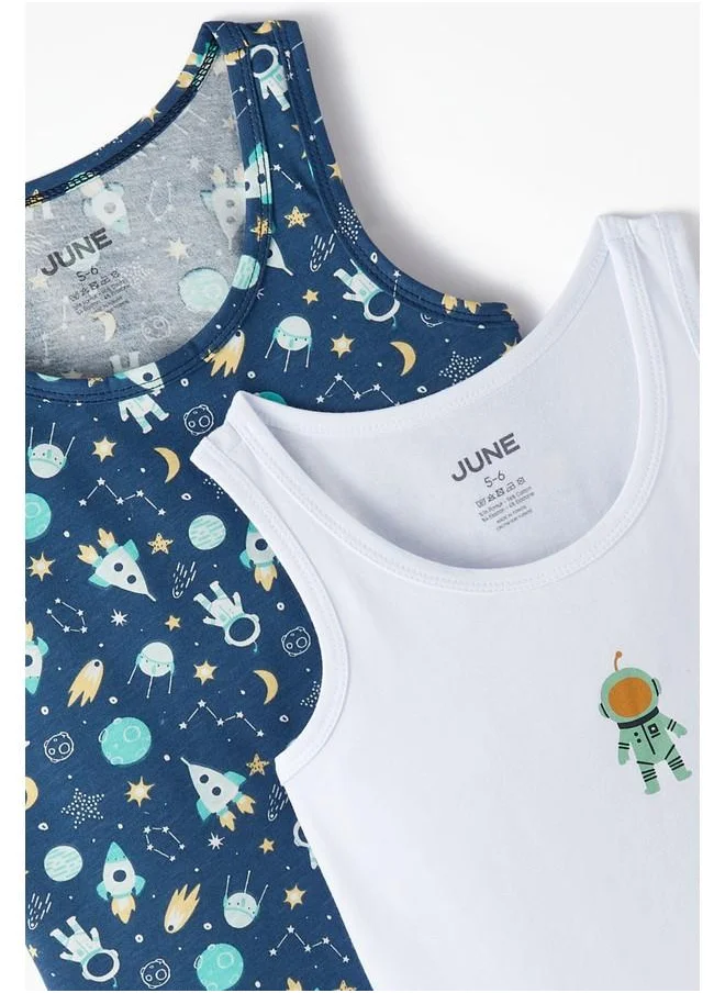 JUNE June Boy Alien Patterned 2-Pack Tank Top Multicolor - White