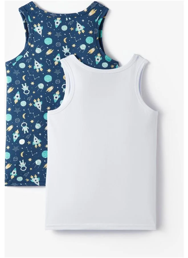 جون June Boy Alien Patterned 2-Pack Tank Top Multicolor - White