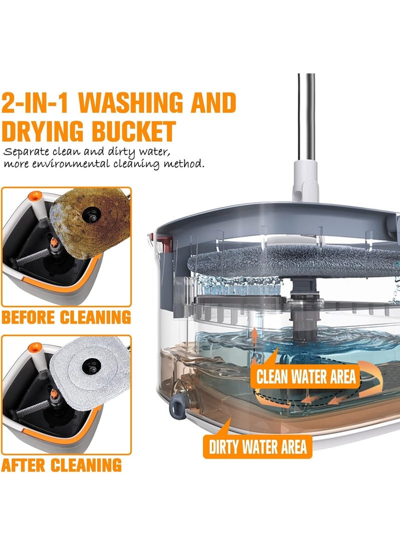 Spin Mop and Bucket Set with Self Separation Dirty and Clean Water System with 1Reusable Mop Pads 360° Rotating Square Mop-Head Used for Ceramic Tile, Wood Floor - Image 2