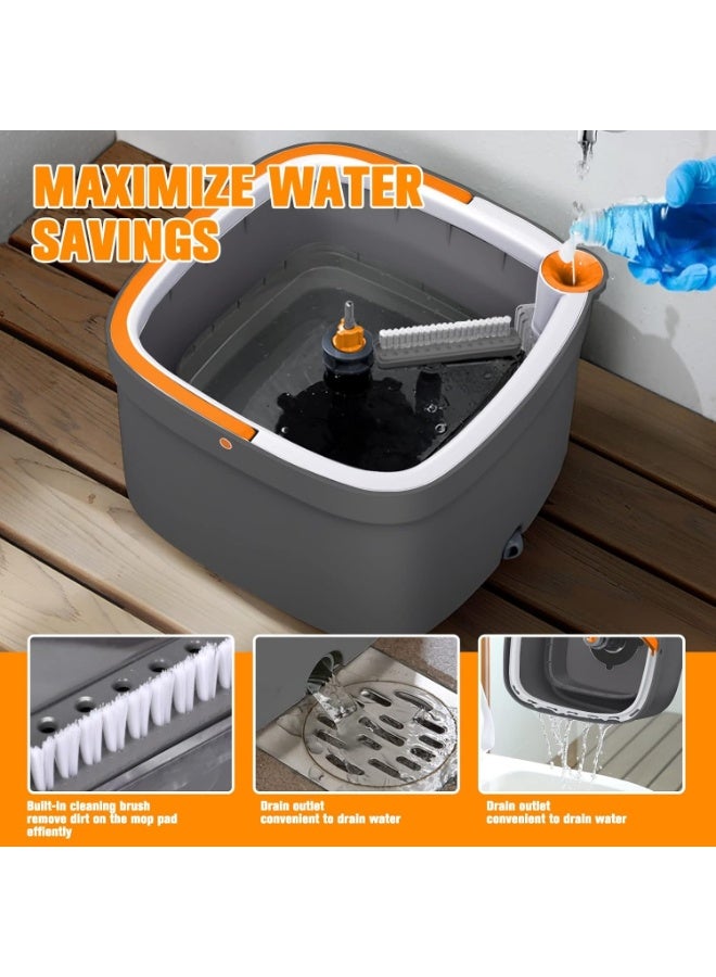 Spin Mop and Bucket Set with Self Separation Dirty and Clean Water System with 1Reusable Mop Pads 360° Rotating Square Mop-Head Used for Ceramic Tile, Wood Floor - Image 4