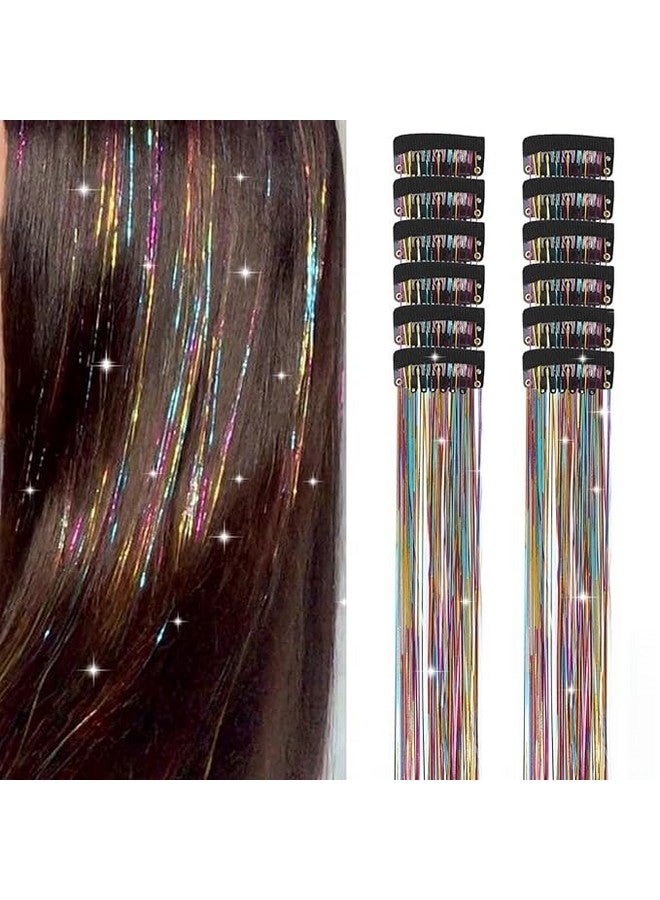 El Regalo 6Pcs Clip-In Hair Tinsel Extensions - Fancy, Rainbow Colored Glitter Tinsel Hair Extensions With Easy-To-Use Metal Clips For Girls & Women - Reusable, Soft & Smooth For Daily Styling, Parties & Cosplay - Image 1