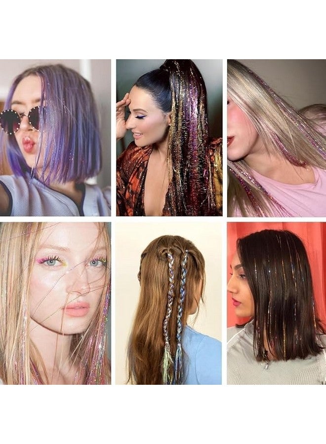 El Regalo 6Pcs Clip-In Hair Tinsel Extensions - Fancy, Rainbow Colored Glitter Tinsel Hair Extensions With Easy-To-Use Metal Clips For Girls & Women - Reusable, Soft & Smooth For Daily Styling, Parties & Cosplay - Image 2