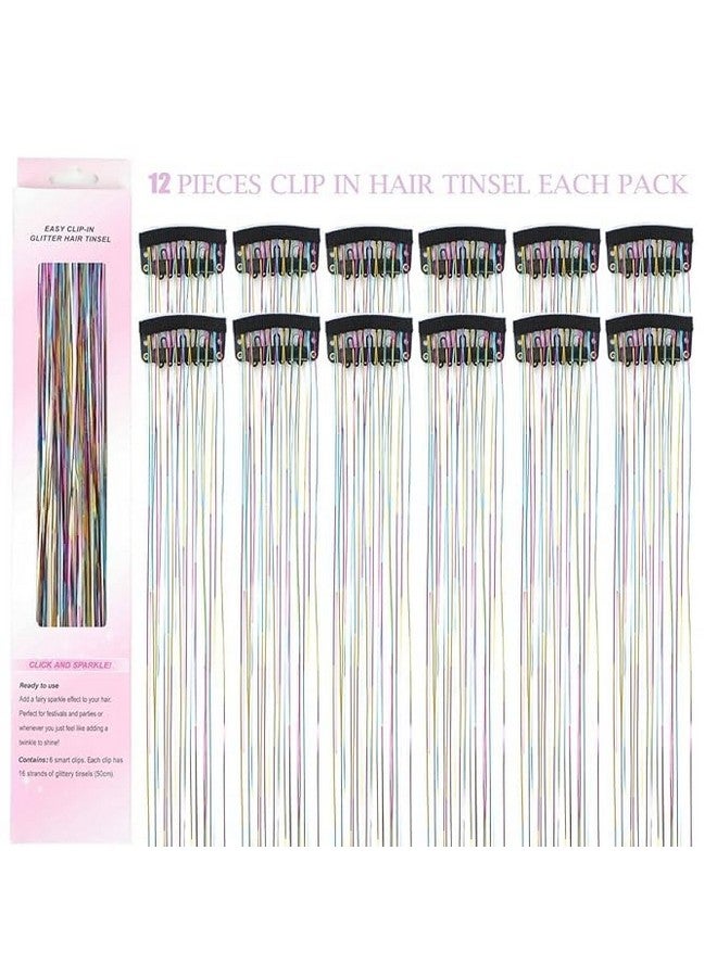 El Regalo 6Pcs Clip-In Hair Tinsel Extensions - Fancy, Rainbow Colored Glitter Tinsel Hair Extensions With Easy-To-Use Metal Clips For Girls & Women - Reusable, Soft & Smooth For Daily Styling, Parties & Cosplay - Image 3