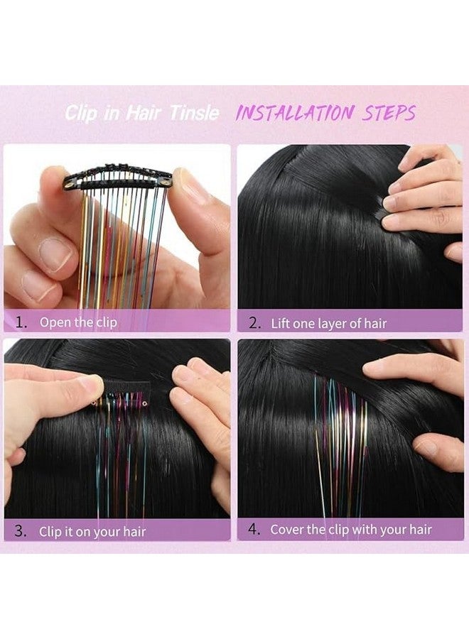El Regalo 6Pcs Clip-In Hair Tinsel Extensions - Fancy, Rainbow Colored Glitter Tinsel Hair Extensions With Easy-To-Use Metal Clips For Girls & Women - Reusable, Soft & Smooth For Daily Styling, Parties & Cosplay - Image 4