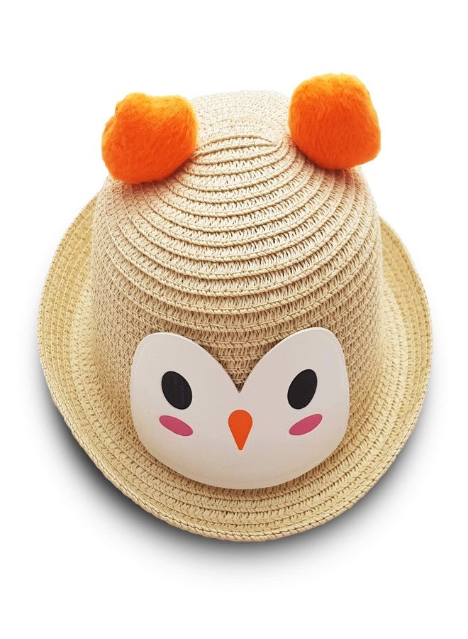 VRITRAZ Kids Hat, Summer Fashion Straw Bucket Hat, Suitable for Girl's and Boy's 6-10 Years (Color-Penguin Beige) - Image 1