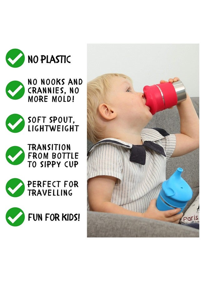 SUNZIO Sippy Cups for Toddlers and Kids, Stainless Steel Sippy Cup with Straw with Silicone Lids, BPA Free, Plastic Free, Break Proof Easy To Grip Soft Spout Cup for Babies, 10 oz, 4 Pack - Image 3