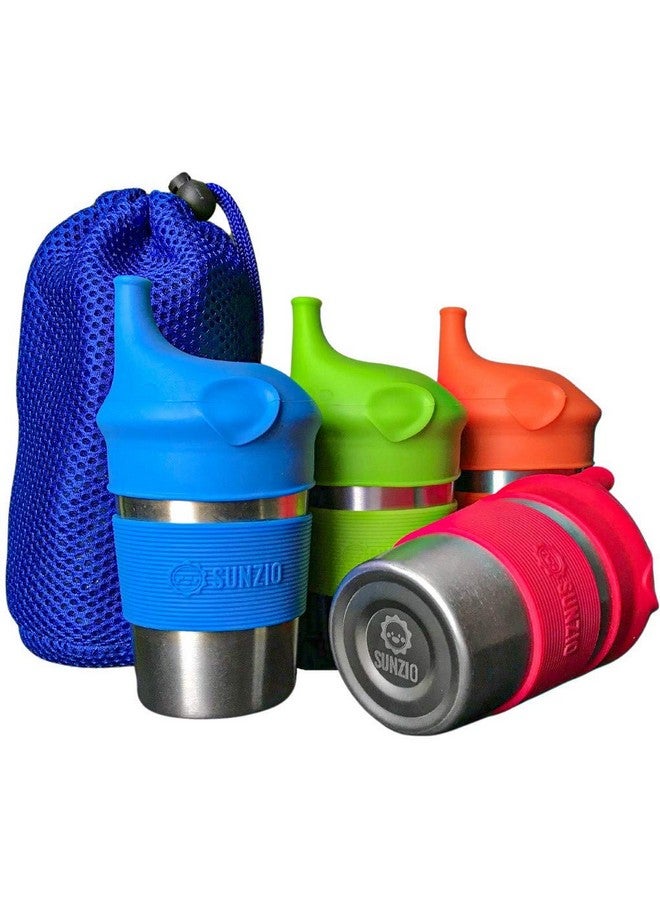 SUNZIO Sippy Cups for Toddlers and Kids, Stainless Steel Sippy Cup with Straw with Silicone Lids, BPA Free, Plastic Free, Break Proof Easy To Grip Soft Spout Cup for Babies, 10 oz, 4 Pack - Image 1