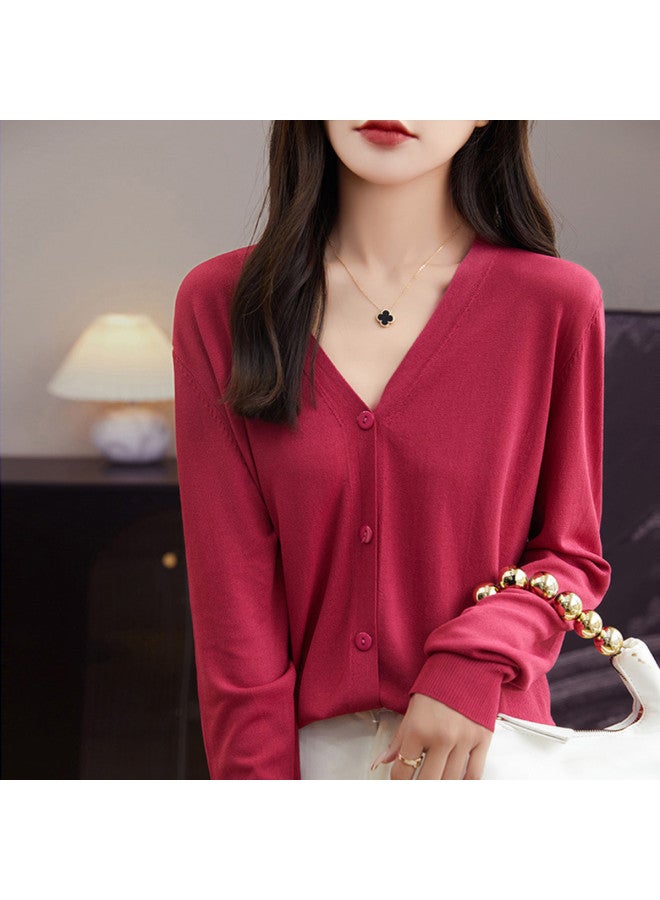 XINYANG Soft And Stretchy Long-Sleeve Knitted Cardigan Women 2025 Early Autumn V-Neck Sweater Outerwear Short Top Women'S Clothing - Image 5
